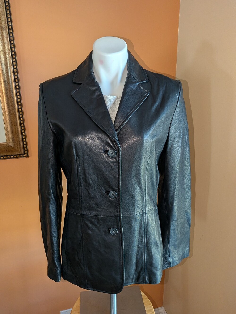 COLEBROOK Black Leather Button-Front Women's Jacket SIZE M